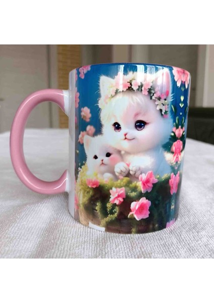 Beyaz Kedi Yavruları Vintage Baskı Kupa