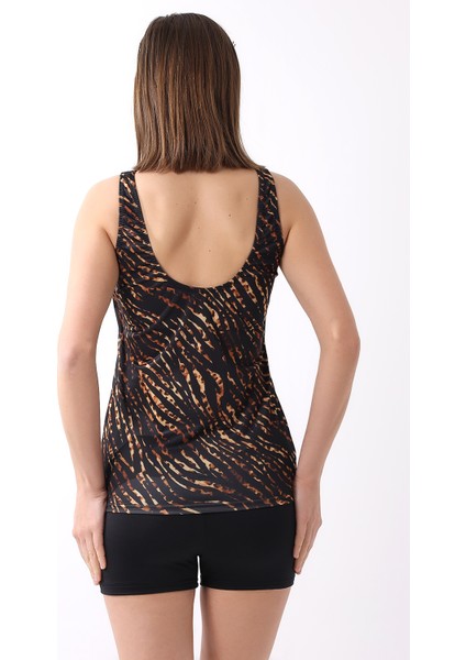 Tankini Şortlu Leopar Desenli Şortu Astarlı