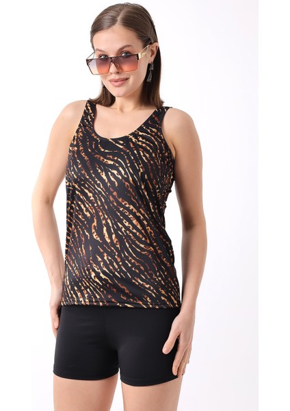 Tankini Şortlu Leopar Desenli Şortu Astarlı