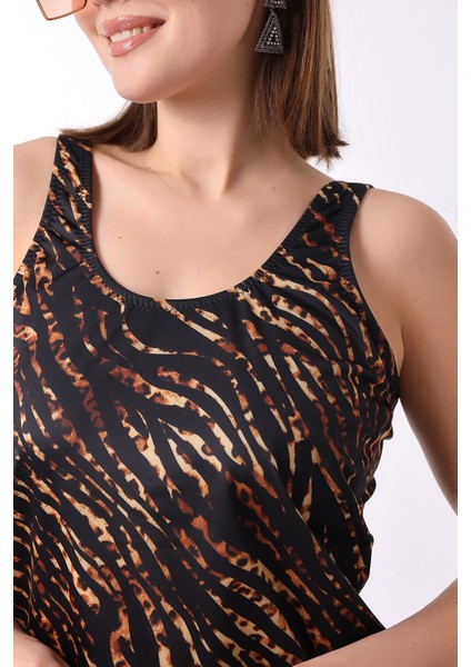 Tankini Şortlu Leopar Desenli Şortu Astarlı