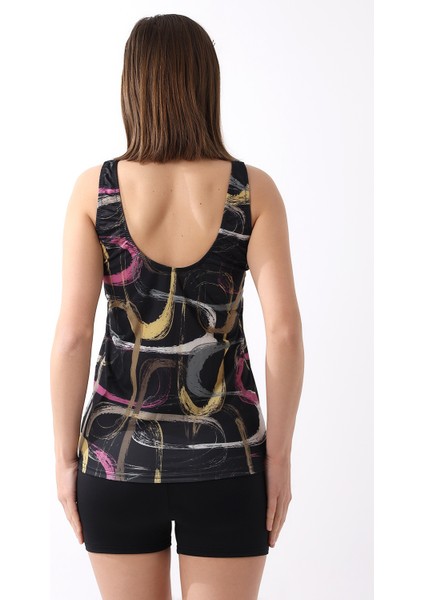 Kadın Tankini Şortlu Desenli Astarlı Mayo Mikrolu Likra Kumaş 38 Beden fırsatları