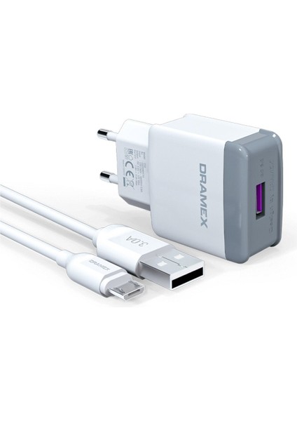 Hızlı Şarj Adaptörü D30M Şarj Aleti Micro USB Kablolu Set 3.0A -D30M Charge Adapter Mıcro USB Set 3.0A Mikro Samsung Ev Şarj Set