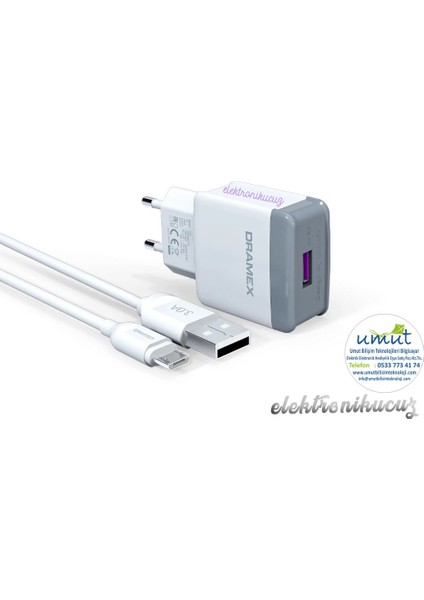 Hızlı Şarj Adaptörü D30M Şarj Aleti Micro USB Kablolu Set 3.0A -D30M Charge Adapter Mıcro USB Set 3.0A Mikro Samsung Ev Şarj Set