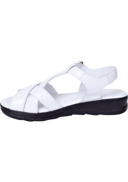 D24YS-1855 Beyaz Kadın Deri Sandalet modelleri