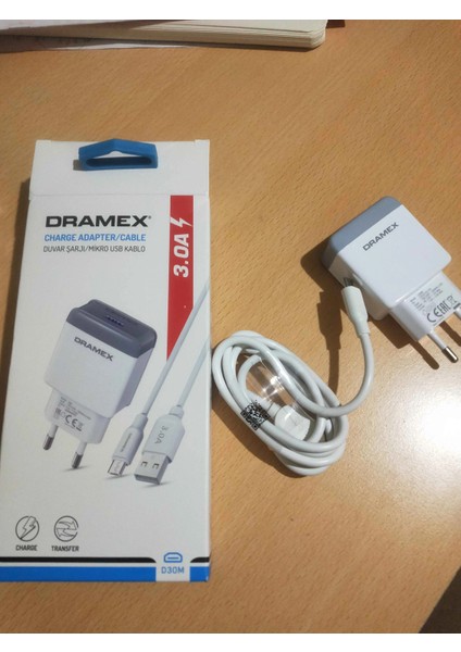 D30M 3.0A 18W Micro USB Şarj Adaptörü & Şarj Data Kablosu D30M Charge Adapter Mıcro USB Set 3.0A Mikro USB Girişli Ev Şarj Seti