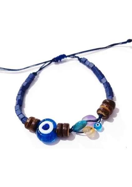 El Yapımı Cam Nazar Boncuklu Ametist Sitrin Apatit Doğaltaşlı Küp Miyuki Unisex Bileklik