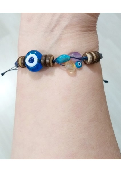 El Yapımı Cam Nazar Boncuklu Ametist Sitrin Apatit Doğaltaşlı Küp Miyuki Unisex Bileklik modelleri