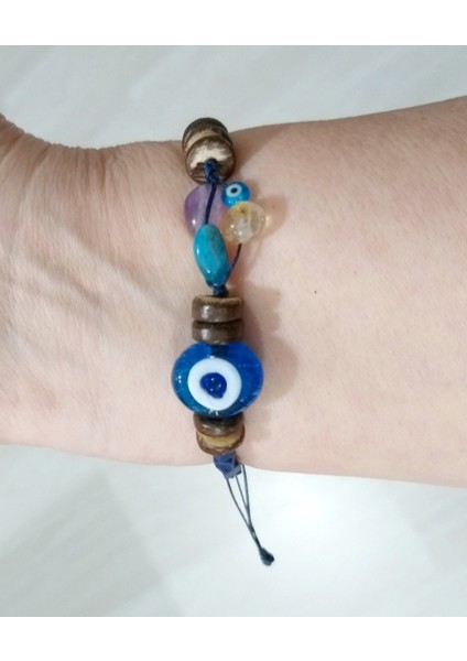 El Yapımı Cam Nazar Boncuklu Ametist Sitrin Apatit Doğaltaşlı Küp Miyuki Unisex Bileklik fırsatları