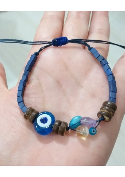 El Yapımı Cam Nazar Boncuklu Ametist Sitrin Apatit Doğaltaşlı Küp Miyuki Unisex Bileklik indirimleri