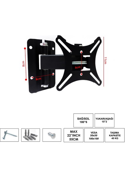 UFIX-22KH LCD Askı Aparatı Hareketli Tek Kol 22 Inç 55CM