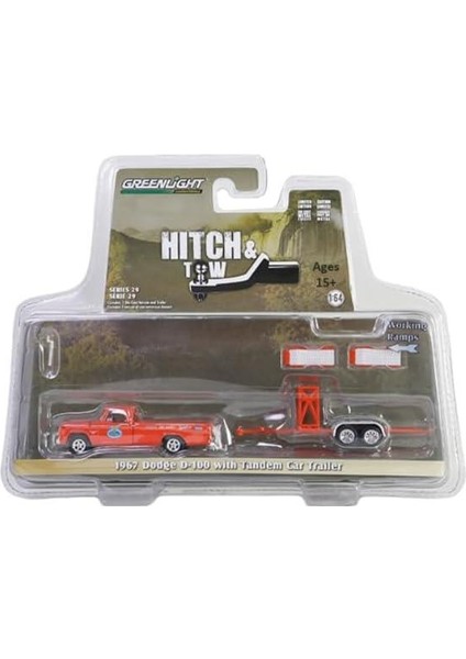 1967 Dodge D-100 With Tandem Car Trailer 1/64 Model Araba