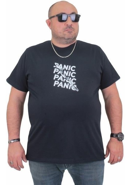 Erkek Büyük Beden Sıfır Yaka Tişört Panic 24135 Lacıvert