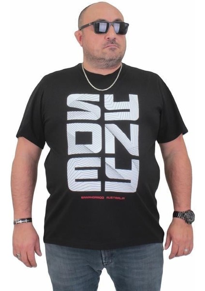 Erkek Büyük Beden Sıfır Yaka Tişört Sydney 24139 Sıyah