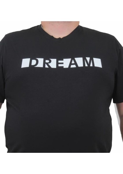 Erkek Büyük Beden Sıfır Yaka Tişört Dream 24140 Sıyah fiyatları