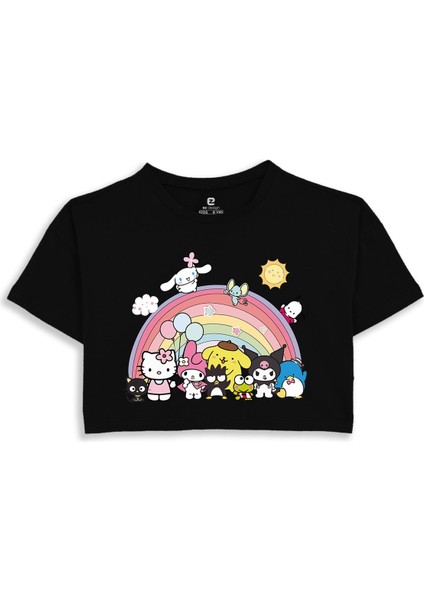 Kuromi Gökkuşağı Baskılı Crop Tshirt