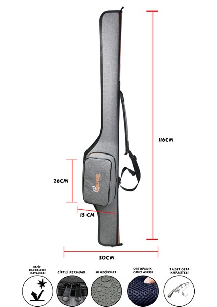 Bazuka Kırılmaz Olta Çantası 2 Olta Kapasiteli Spin Lrf