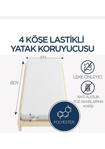 Tek Kişilik Sıvı Geçirmez Alez Yatak Koruyucu 100 X 200 CM Ebatında 100 % PAMUKLU Beyaz Köşeleri Lastıklı