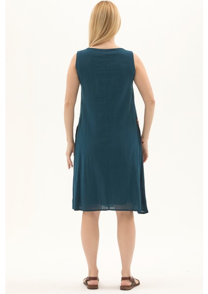 Şile Bezi Petrol Kolsuz Nakışlı Otantik Yazlık Elbise indirimleri