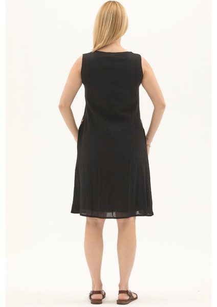 Şile Bezi Siyah Kolsuz Nakışlı Otantik Yazlık Elbise indirimleri