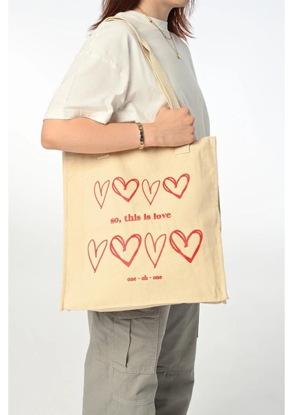 Love Tote Bag (Baskılı Körüklü Bez Çanta)