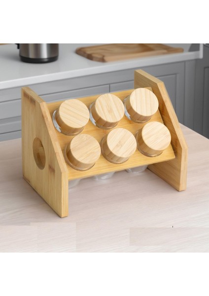 Bambu Standlı 6 Parça Cam Baharat Takımı