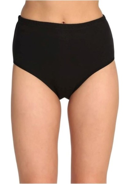 3'lü (3 Adet) Siyah Renk Ribana Pamuk Penye Yüksek Bel Bato Kadın Külot