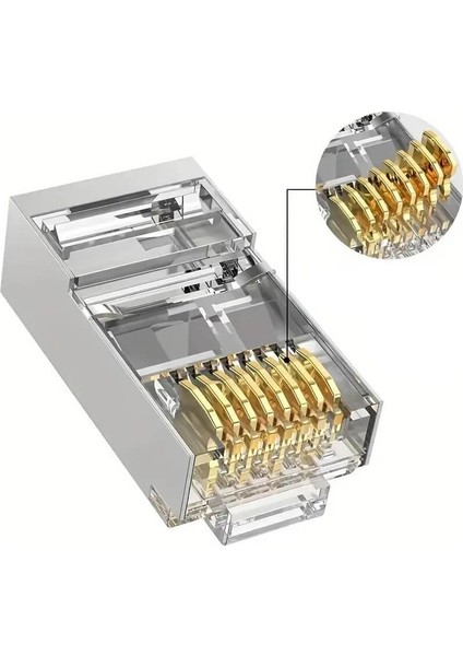 50 Adet - 3u (3 Micron) Gold Plated Cat6 RJ45 Metal Konnektör - 8P8C Ethernet Kablo Ucu Jack