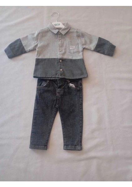 Gri, Düğmeli Pantolonlu 2'li Takım
