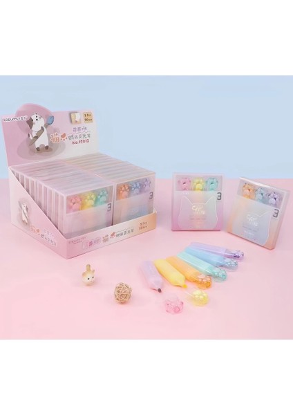 Fosforlu Kalem Pati 3'lü Aralık 2023 Kırtasiye Hediyelik Yaratıcı Kedi Paw Vurgulayıcı Kawaii modelleri