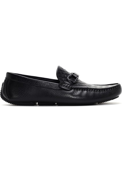 Erkek Siyah Tokalı Deri Casual Loafer