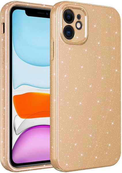 Apple iPhone 7 Kılıf Kamera Korumalı Simli Lüks Işıltılı Silikon