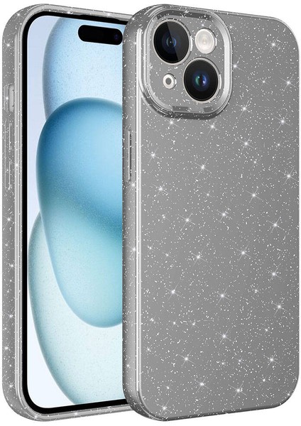 Apple iPhone 15 Kılıf Kamera Korumalı Simli Lüks Işıltılı Silikon