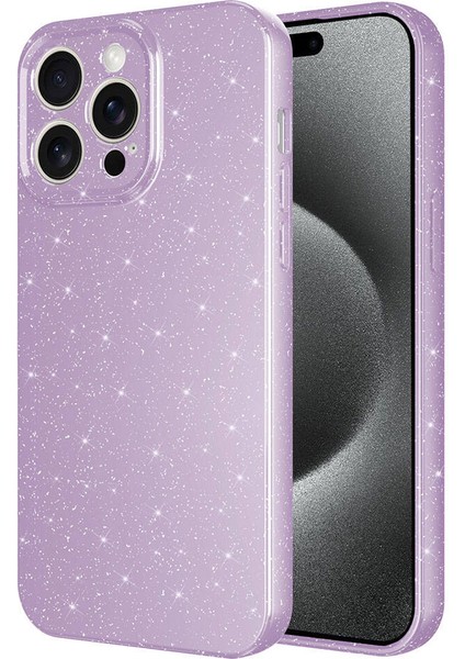 Apple iPhone 15 Pro Kılıf Kamera Korumalı Simli Lüks Işıltılı Silikon
