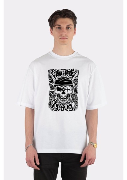 Beyaz Oversize T-Shirt One Eye Pirate Hunter