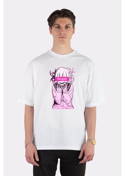 Beyaz Oversize T-Shirt Anime Senpai