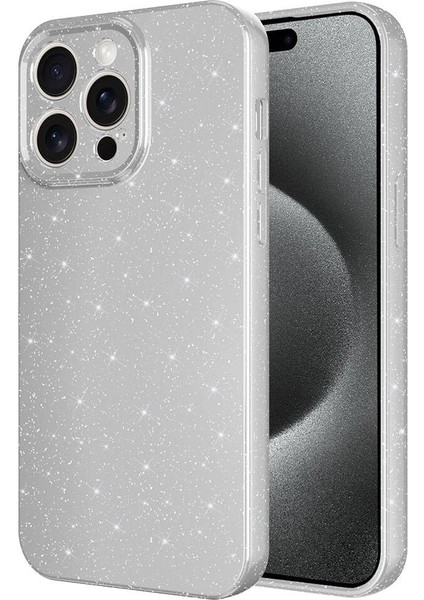 Apple iPhone 15 Pro Kılıf Kamera Korumalı Simli Lüks Işıltılı Silikon