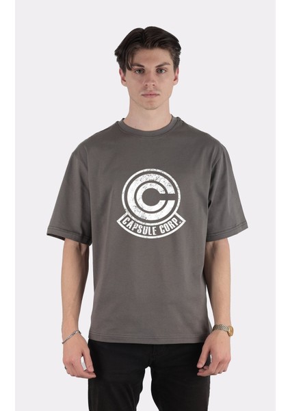 Füme Pamuk Bisiklet Yaka Oversize T-Shirt Capsule Corp