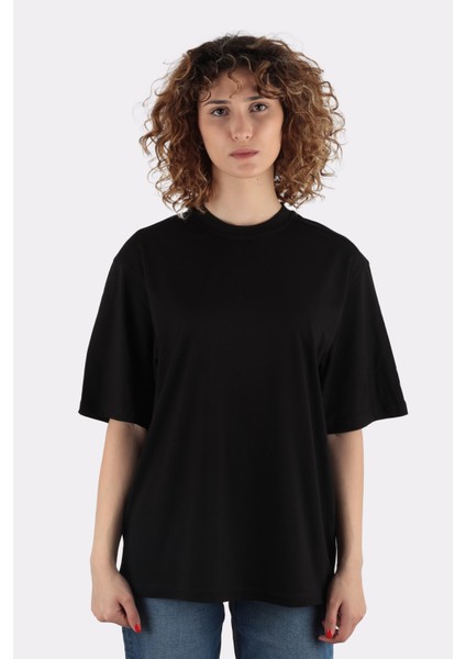 Kadın Oversize Bisiklet Yaka T-Shirt
