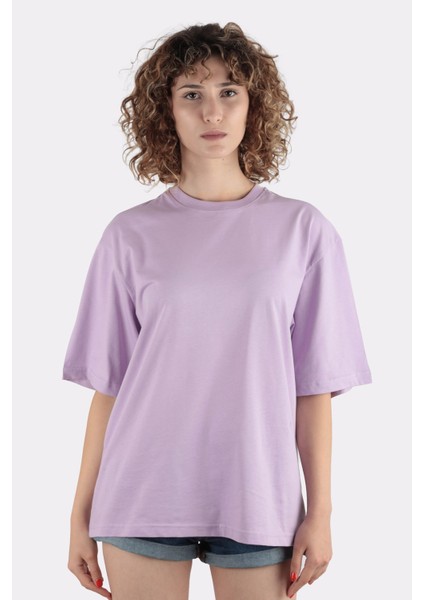 Kadın Oversize Bisiklet Yaka T-Shirt