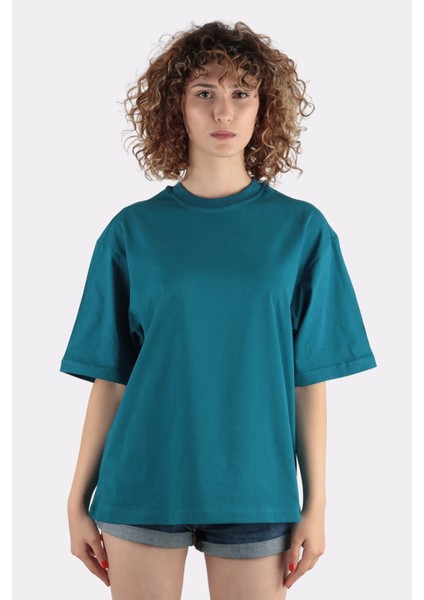 Kadın Oversize Bisiklet Yaka T-Shirt