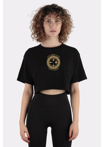 Siyah Pamuk Bisiklet Yaka Crop T-Shirt Celtic MUSIC_EM1185
