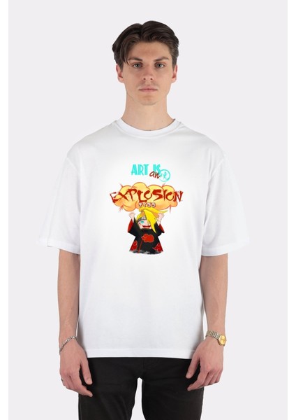 Beyaz Oversize T-Shirt Art Is An Explosıon