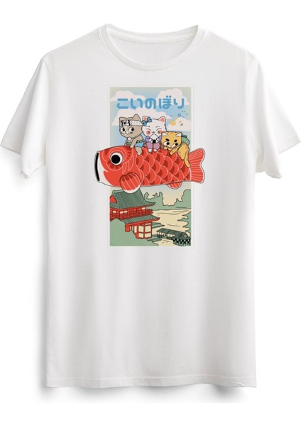 Erkek Beyaz Koinobori And Cats