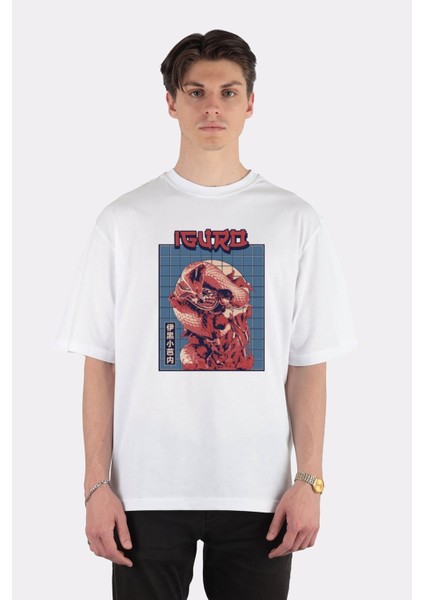 Beyaz Oversize T-Shirt Serpent Hashira Obanai Iguro