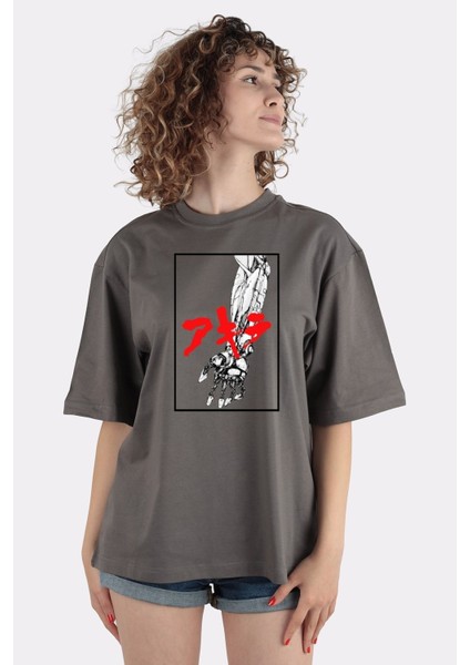 Füme Pamuk Bisiklet Yaka Oversize T-Shirt Akira Arm Tetsuo
