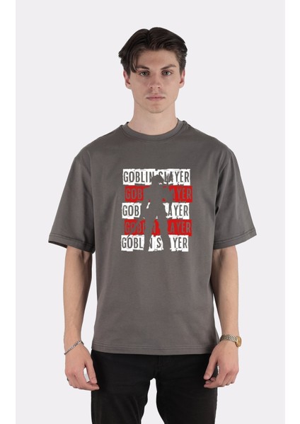 Füme Pamuk Bisiklet Yaka Oversize T-Shirt I'm A Goblin Slayer, I'll Slay All Goblin