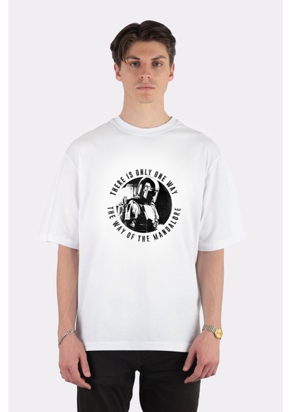Beyaz Oversize T-Shirt Star Wars Mandalorian Only One Way