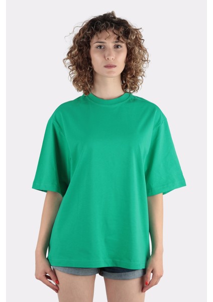 Kadın Oversize Bisiklet Yaka T-Shirt