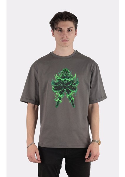 Füme Pamuk Bisiklet Yaka Oversize T-Shirt The Legendary Saiyan Broly