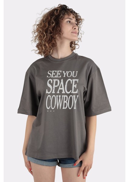 Füme Pamuk Bisiklet Yaka Oversize T-Shirt Anime Inspired Design